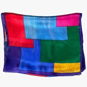 VTG 60s/70s Oscar De La Renta Silk Patchwork Scarf Wrap 50" x 10"